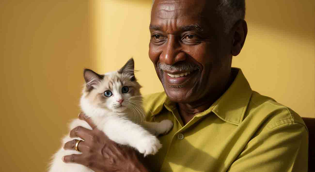 Ragdoll kitten with senior man